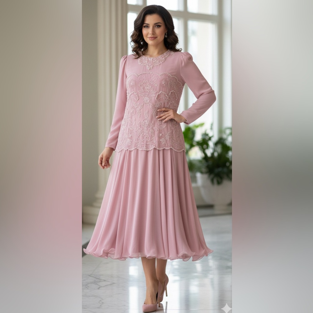 Vintage 1980’s Dusty Rose Beaded Chiffon Gown